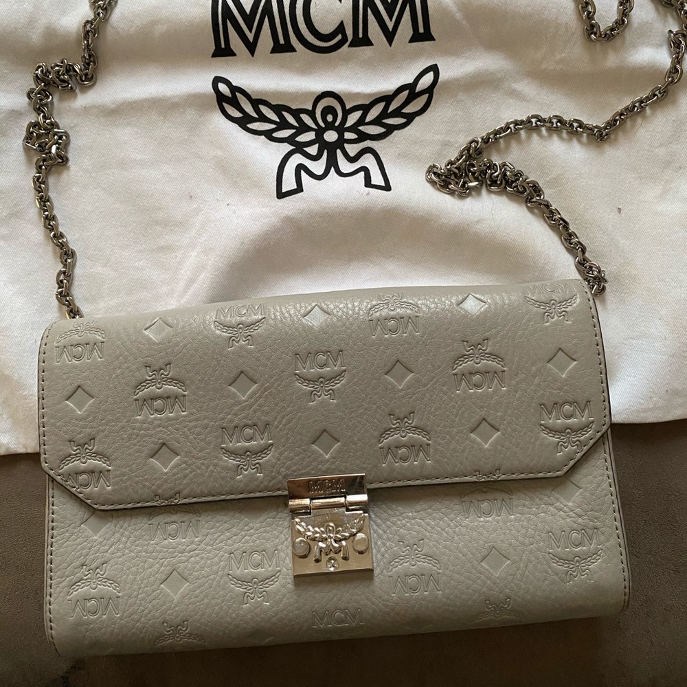 Authentic MCM Grey Embossed Crossbody Bag